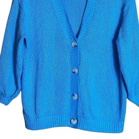 Loft Fuzzy Chunky Blue V-Neck Button Front Cardigan Sweater Size Medium 📦 - Picture 8 of 9